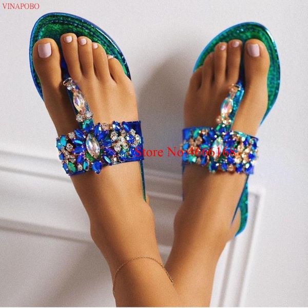 

genuine leather snake flat filp flops women crystal rhinestone beading strappy sandals summer transparent shoes size 43, Black