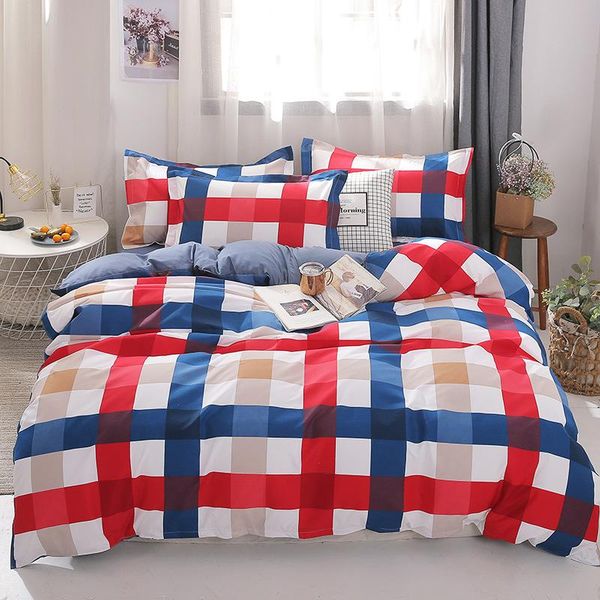 

bedding sets duvet cover set bed linen sheet single double  king size quilt pillowcase plaid strip