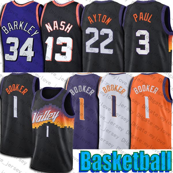 

devin 1 booker jersey chris deandre paul ayton basketball throwback steve charles nash barkley jerseys, Black;red