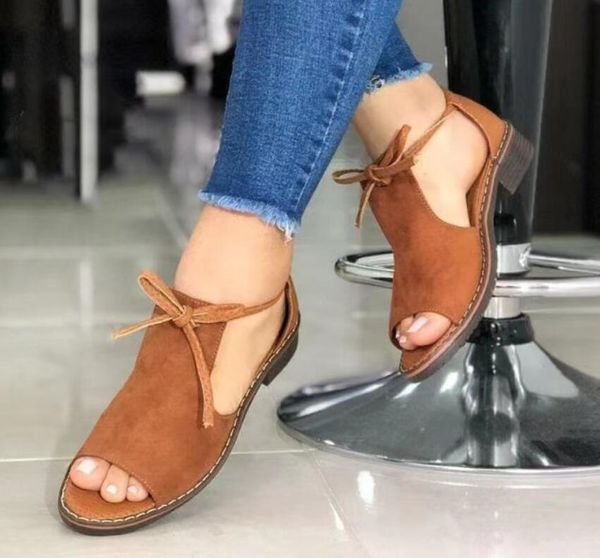 

sandals eu35-43 shoes women 2021 summer women's walking ladies sandalias female footwear peep toe lace up low square heel, Black