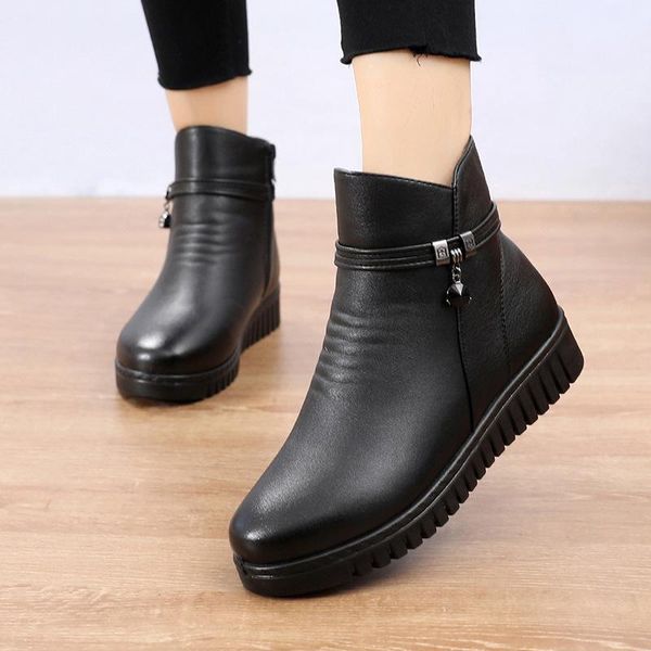 

boots 2021 women's winter warm female shoes ankle for rome women chunky fashion womens zapatos de mujer, Black