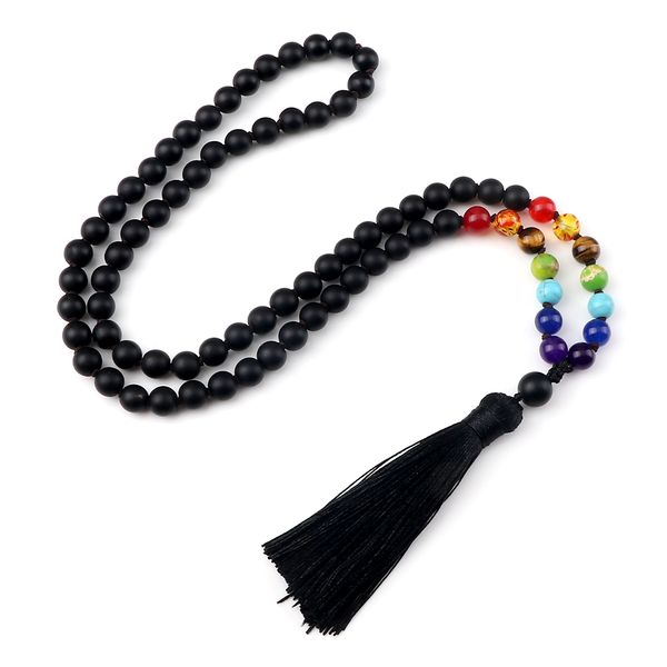 

men black beads prayer necklaces women 108 mala natural stone beaded stretch necklaces handmade 7 chakra reiki healing jewelry