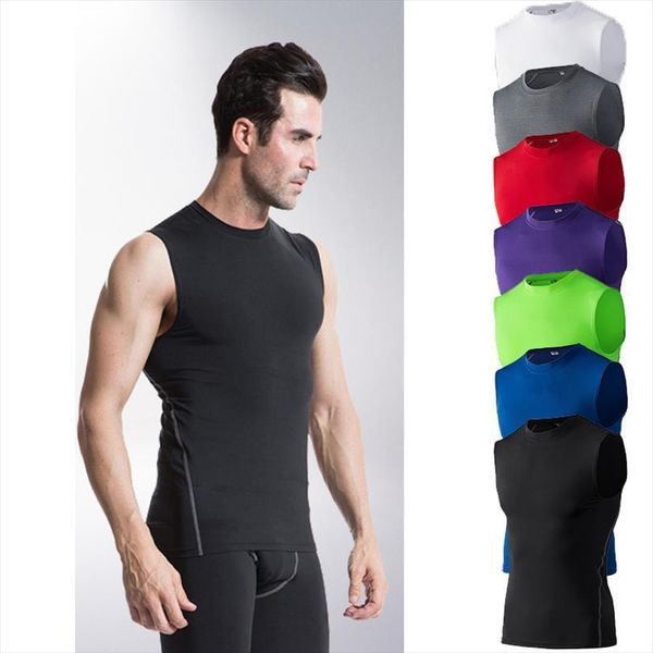

men sports gym compression sleeveless vest tank base layer elastic quick drying singlet shirt nin668, White;black