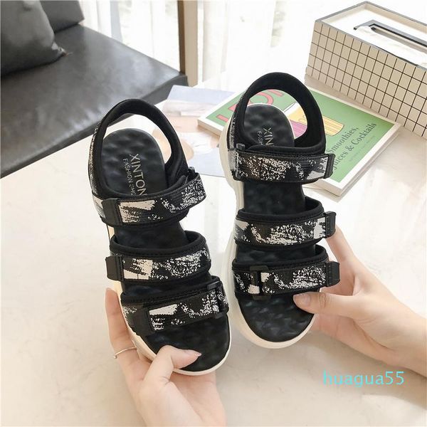

dress shoes rimocy fashion sport sandals for women summer comfort canvas hook-loop platform woman outdoor wedge beach sandalias, Black