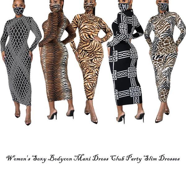 

casual dresses spring/autumn women's bodycon unique patterns maxidress longsleeve zipper mock neck party print pencil stretchdresses, Black;gray