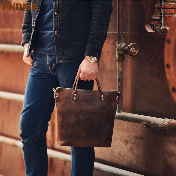 

briefcases pndme simple retro natural men's briefcase fashion genuine leather handbag document bag casual messenger