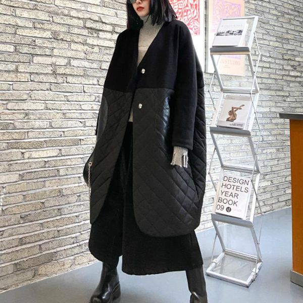

women's trench coats xuxi women thicken windbreaker streetwear cardigan fashion v-neck single button coat splicing wide-waisted winter, Tan;black