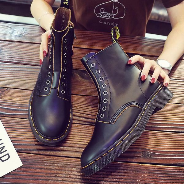 

boots women winter platform ankle 2021 genuine leather goth zapatos de mujer 34-46, Black