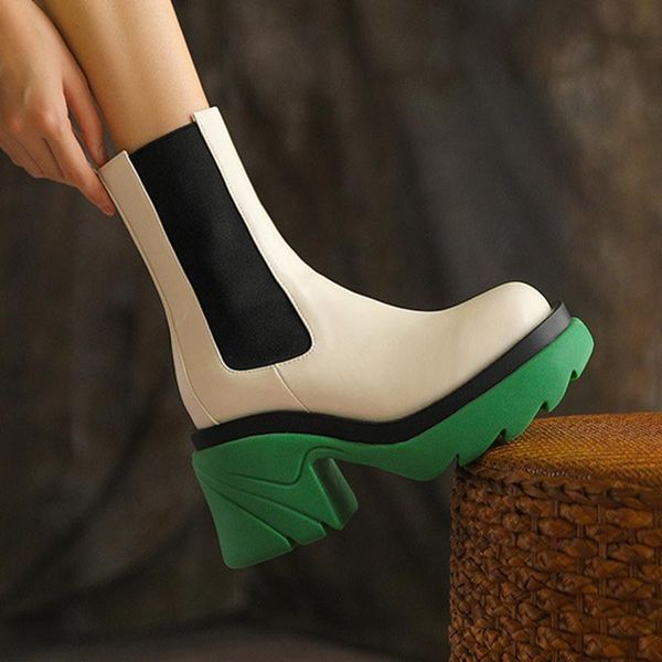

boots women square heels round toe ankle motorcycle 2021 fashion platform casual comfortable females shoes classic rome style, Black