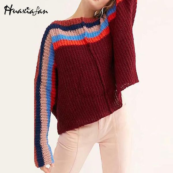 

huaxiafan casual contact striped sweaters women loose long sleeve pullovers autumn winter jumpers pull female1, White;black