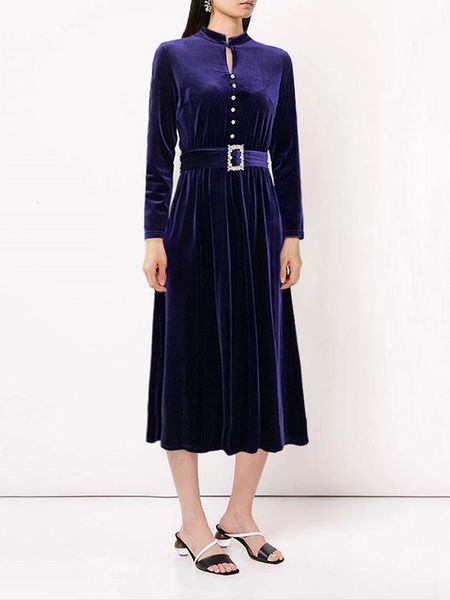 

Casual Dresses Female luxury long sleeve midi dress in diamond velvet belt dresses KL70, Black;gray
