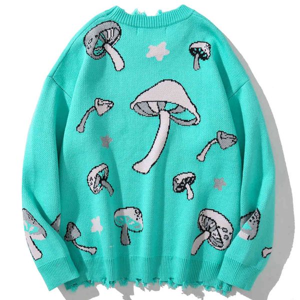 

men's sweaters aolamegs men melted letter mushroom knitted jumpers college style all-match couple casual loose streetwear g7c7, White;black