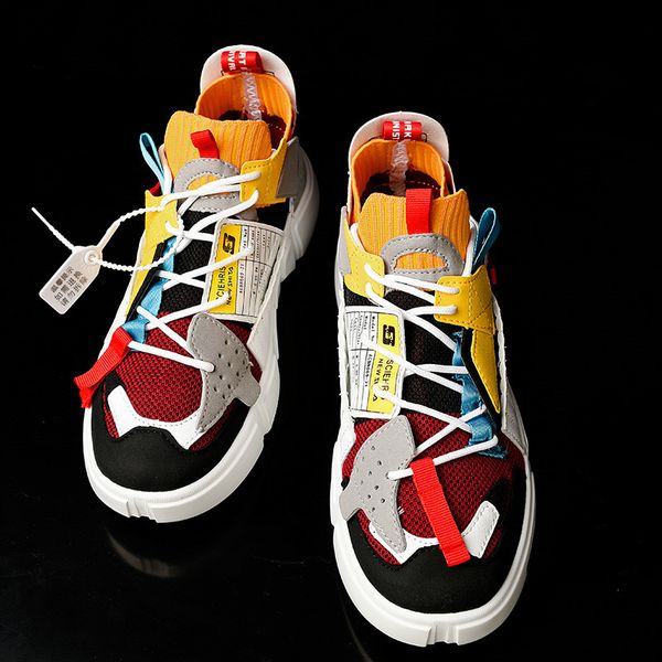 

fashion design colorful stitching platform casual sneaker for men sneakers breathable mesh sock men trainers shoes casual 222, Black