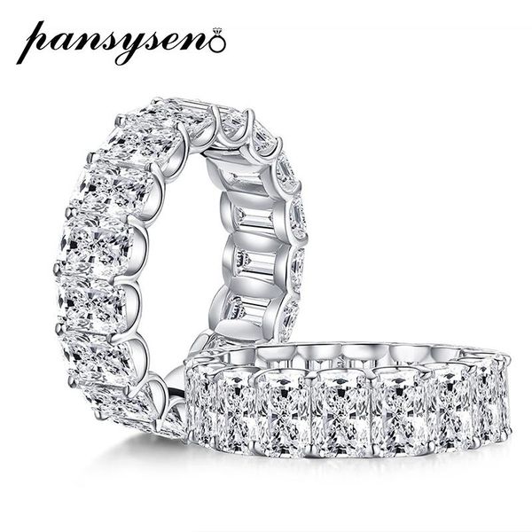 

cluster rings pansysen 100% 925 sterling silver radiant cut simulated moissanite diamonds engagement ring weeding bands luxury fine jewelry, Golden;silver