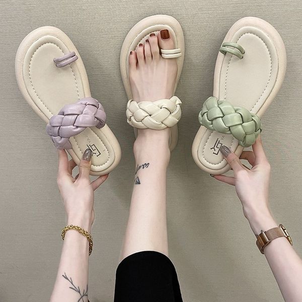 

summer slippers women shoes woman mules flat heels beach slippers flip flops solid leather wave ladies shoes slides plus size a3, Black