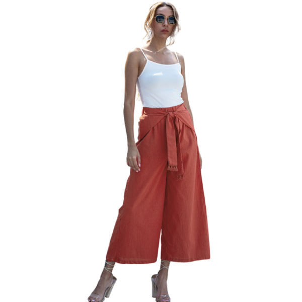 

women's pants & capris 2021 summer fashion wide leg casual high waist bind loose culotte trousers ninth, Black;white