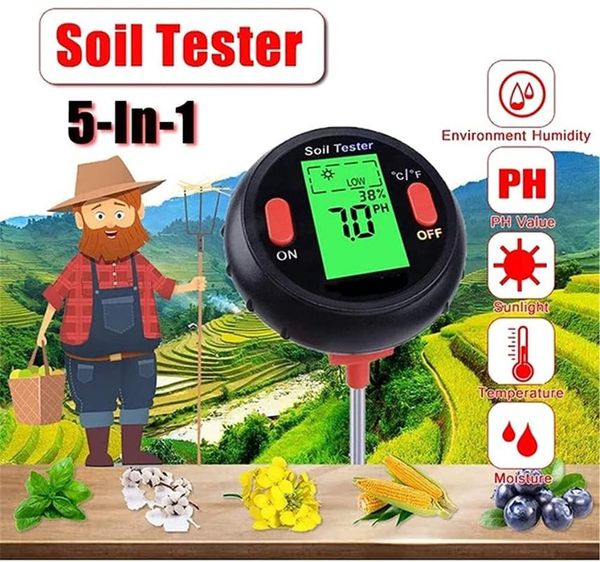 

meters 5 in 1 digital soil ph moisture temperature humidity measure tester flower grass vegetable growing
