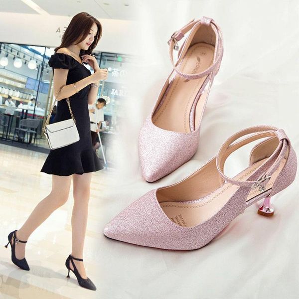 

dress shoes thin high heels women pumps pointed toe fashion comfortable sequins party office, Black