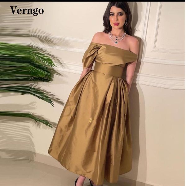 

party dresses verngo champagne satin a line prom off the shoulder pleats simple evening gowns ankle length dubai women dress, White;black