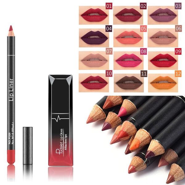 

1pc matte liquid lipstick cosmetic lip kit+1pc nude liner pencil makeup set 12 colors waterproof long lasting tslm21