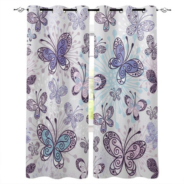 

curtain & drapes butterfly purple flower illustration window curtains living room home decor