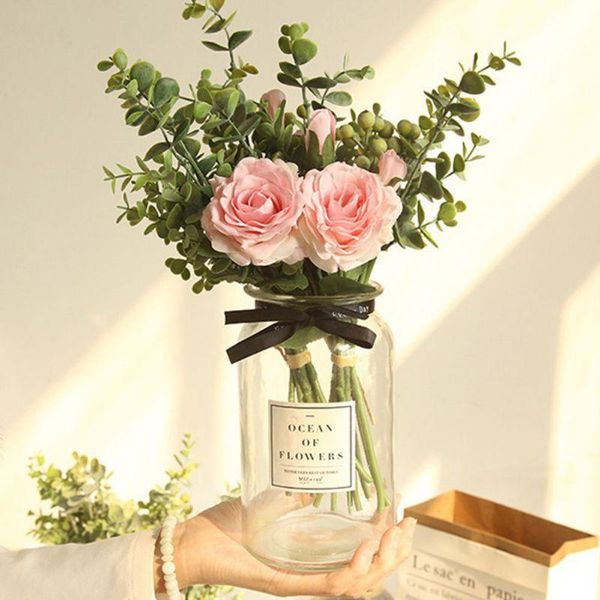 

eucalyptus rose artificial flower bouquet wedding holding simulation flowers home garden party decor decorative & wreaths