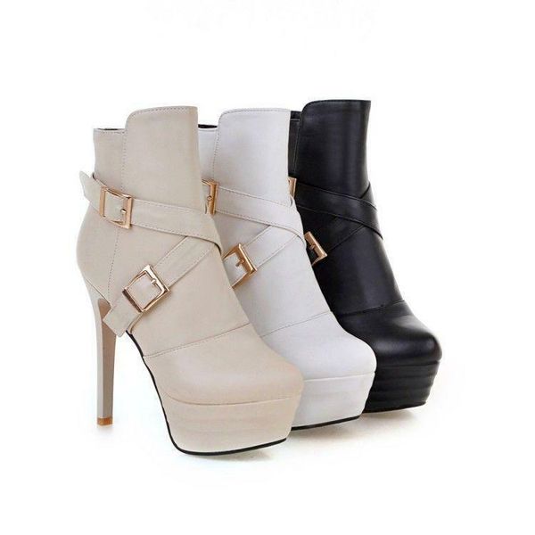 

boots womens ankle strap buckle zip platform stiletto high heels shoes #6, Black