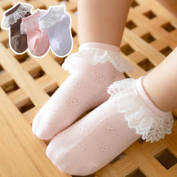 

socks korean girls lace kids short sock ruffle princess mesh for infant baby children white little girl, Pink;yellow