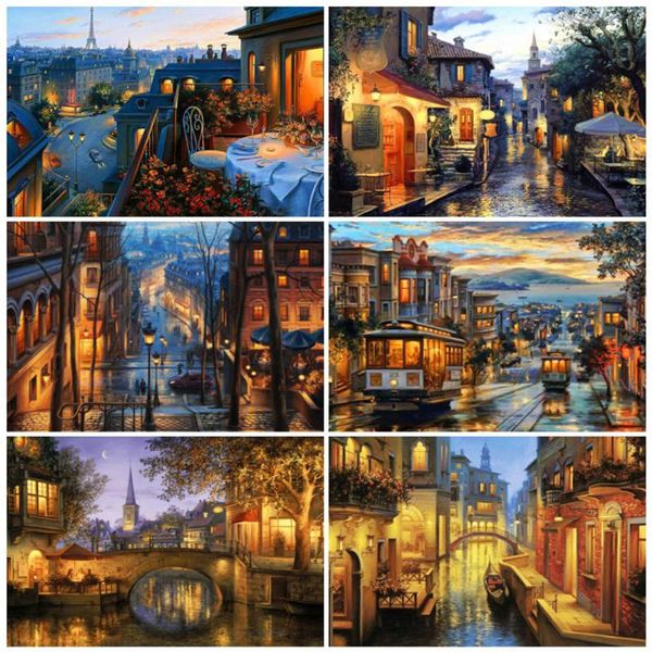 

diamond painting evershine embroidery town picture rhinestones landscape cross stitch street bead wall art