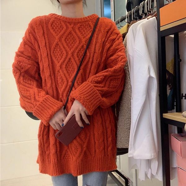 

women's sweaters girls loose thick sweater knitted pullover pull femme casual striped long women winter 2021 warm jumper, White;black