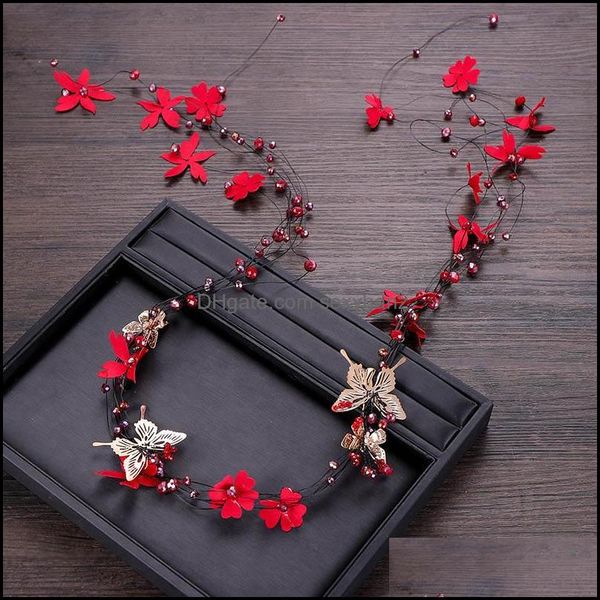 

jewelry hair clips & barrettes red butterfly flower barrette tassel band festive diamante headband bride dress aessories maea99 drop deliver, Golden;silver