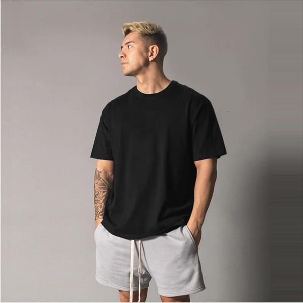 

oversized solid color gym men t shirt clothing bodybuilding fitness loose sportswear streetwear hip hop, White;black