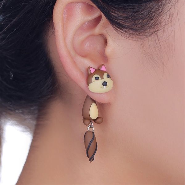 

random 10 pairs/set polymer clay dog cat earrings cartoon animal stud earrings for women girl ear jewelry brincos, Golden;silver