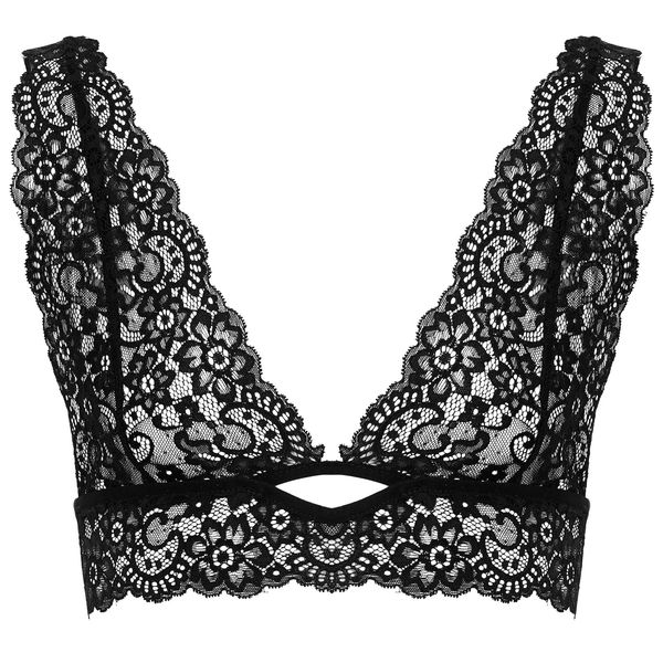 

gay mens lingerie lace sissy see-through bra unpadded bralette deep v neck floral lace crop underwear nightwear, Black;white