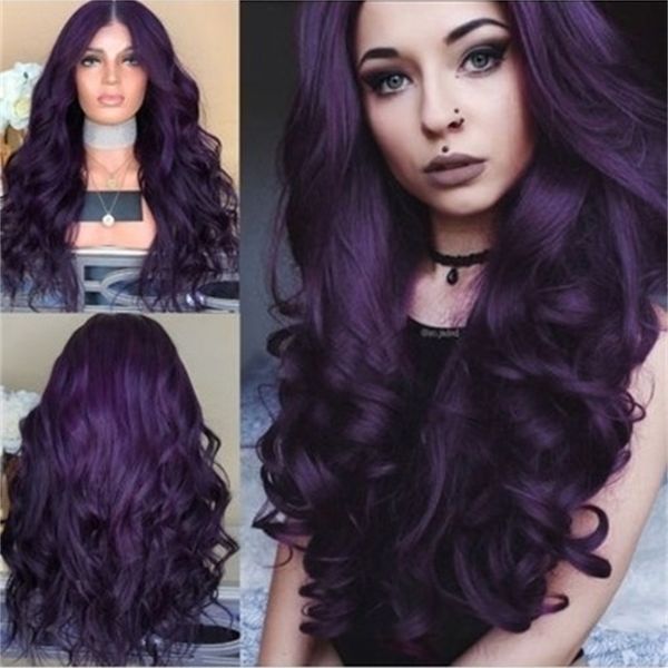 

long fashion medium split curly black purple women's chemical fiber headgear