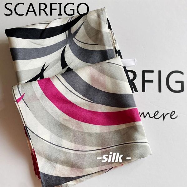 

scarves scarfigo 2021 est brand bandana silk wave pattern scarf women fashion printing headscarf hijab, Blue;gray
