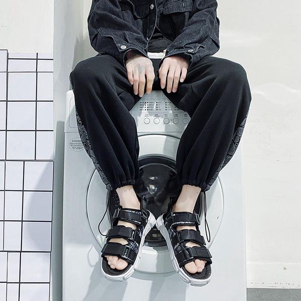 

slippers korean sandals men casual shoes fashion men's sneakers male streetwear stylish for slide sandal beach black