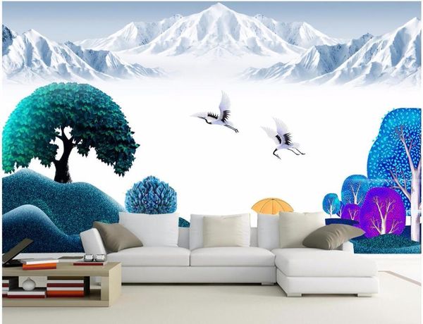

wallpapers 3d wallpaper custom po cartoon snowy mountains and trees painting room for walls wall murals