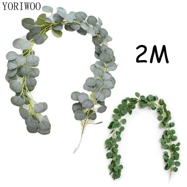 

decorative flowers & wreaths 2m artificial eucalyptus garland leaves vines rattan plants for home wedding party wall hanging greenery fake f