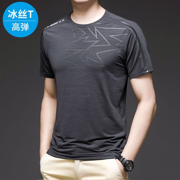 

luxury t-shirts 2021 easy drying cloth men's outdoor sports fitns short sleeve round neck t-shirt ice silk top, Black