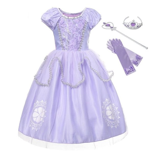 MUABABY Mädchen Sofia Dress Up Fantasy Puffärmel Blumenperlen Sophia Prinzessin Kostüm Halloween Kinder Party Kleider 210317