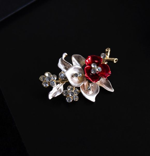 

fashion inlaid diamond flower brooch alloy oil drop enamel mother's day gift, Gray