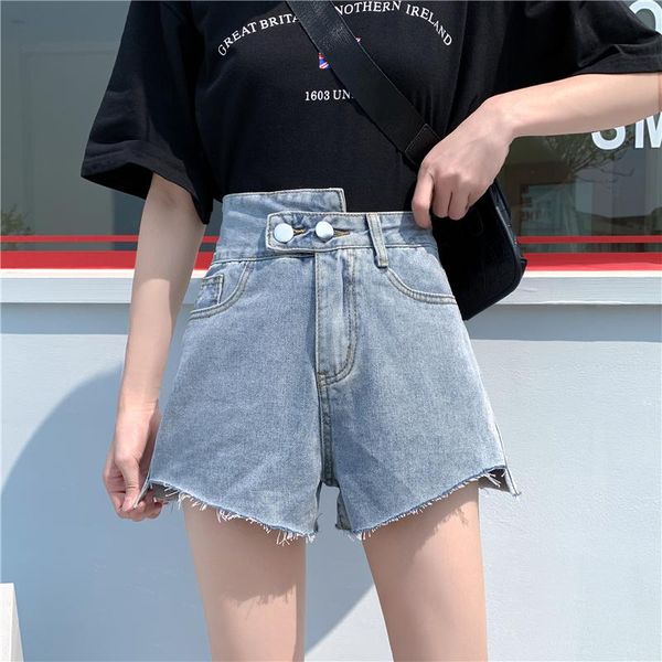 

women's jeans spring summer 2021 korean large size 5xl fat mm high waist chic denim shorts women loose a-line wide-leg short pants, Blue