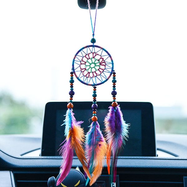 

souvenirs pendant national style color car exquisite pure manual flower catching dream net rearview mirror feather
