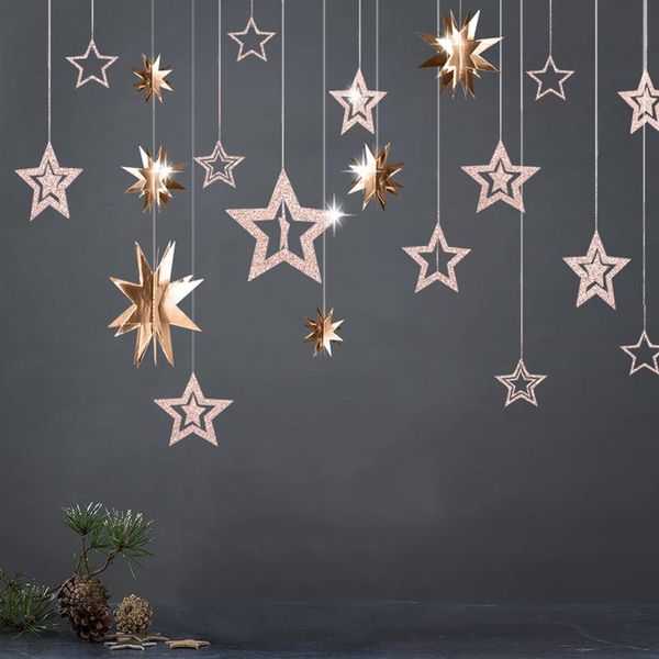 

party decoration rose gold hollow star paper garlands banner hanging for wedding christmas decorations kids birthday supplies baby shower