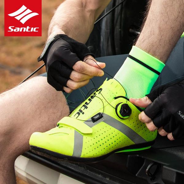 

santic men cycling shoes unlocked reflective road mtb bicycle bike triathlon zapatillas ciclismo leisure sneakers footwear, Black