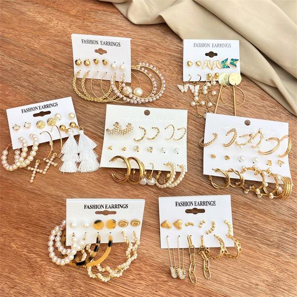 

hoop & huggie en fashion gold earrings set women pearl oversize metal circle punk earring 2021 female jewelry, Golden;silver