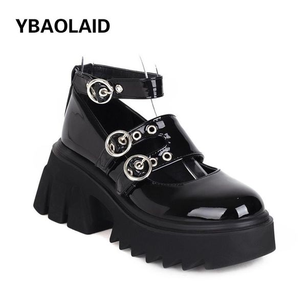 

dress shoes waterproof platform hollow for fall 2021 solid color rivet metal belt buckle loose high-heeled casual, Black