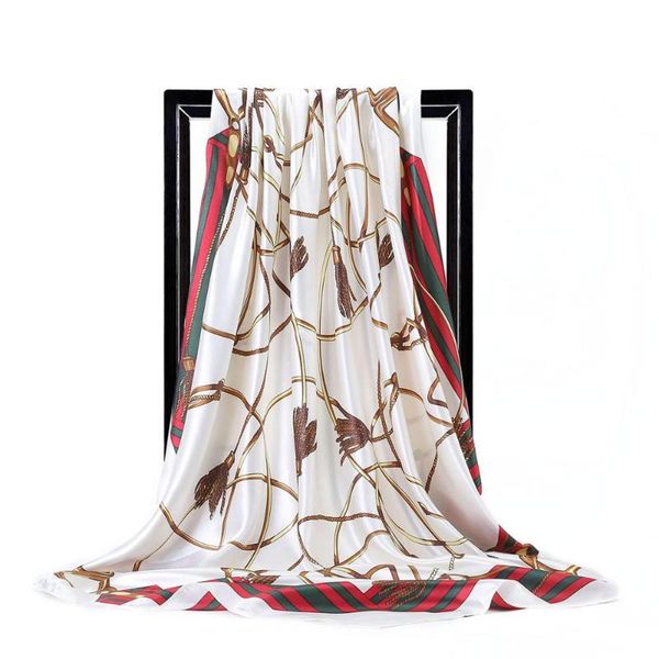 

scarves fashion silk scarf for women striped print square shawl foulard 90x90cm female bandana head ladies large hijab satin scarfs, Blue;gray