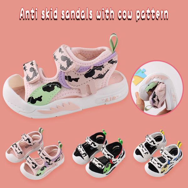 

sandals sandalias girls kids shoes toddler summer sandals children cow non-slip beach shoes soft sandales, Black;red